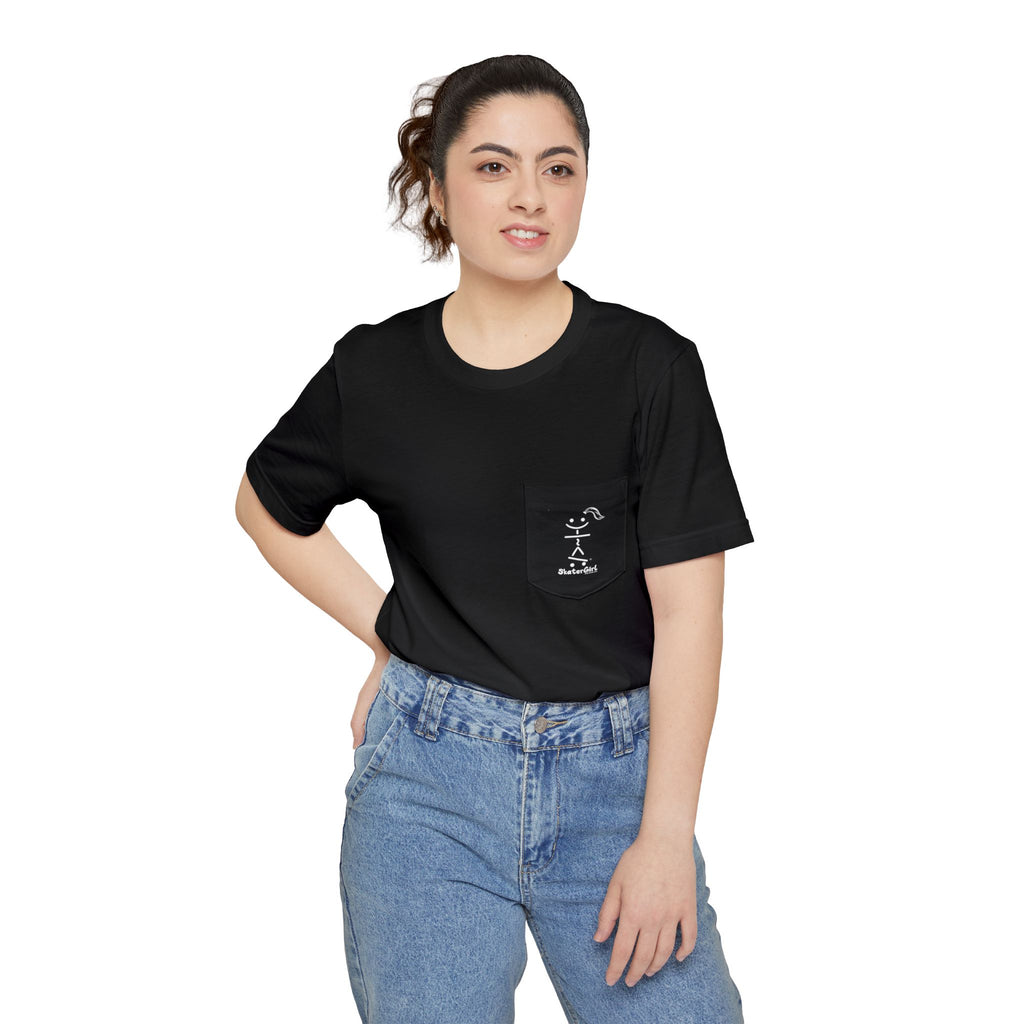 Minimal Pocket T‑Shirt — Tiny Line Art Mushroom Pocket Tee